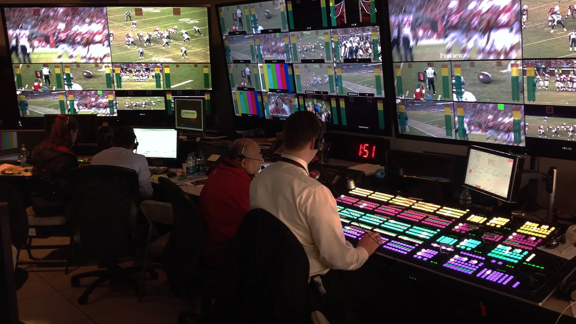 Technology control room used for sports broadcasting and live production